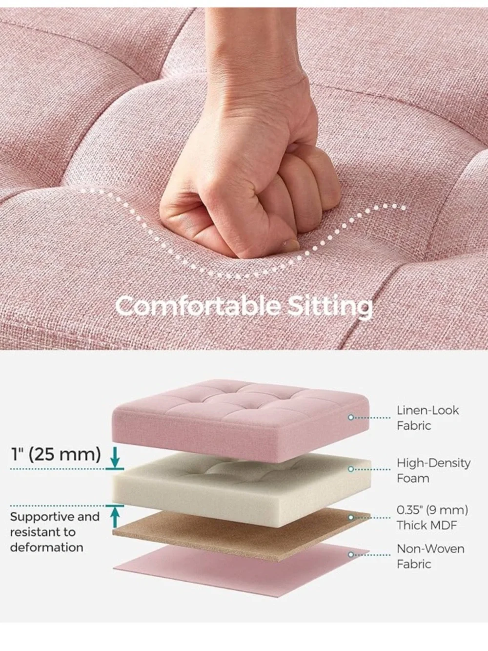 30 Inches Pink Storage Ottoman Bench with Removable Tufted Lid